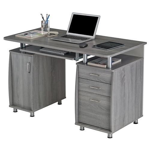 Techni Mobili 48''W Computer Desk with File Cabinet & Drawers, Grey | Home Office, Keyboard Tray, Storage, Computer Workstation, Ideal for home office, Workspace organization - color: Grey