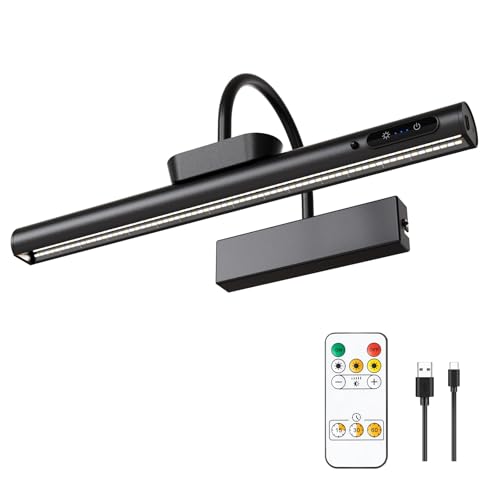 Dimmable Cordless Picture Light with Controller and Timer, Rechargeable Battery Wall Sconce for Wall Pictures, Gallery Artwork, Paintings, Portraits, Dartboards (Black) - color: Black