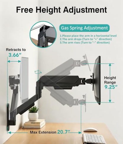 AX WABER Single Monitor Wall Mount for 17 to 32 inch Flat/Curved Computer Screens,Full Motion Adjustable Mechanical Spring Monitor Wall Arm Holds Up to 22lbs,VESA Wall Mount 75x75/100x100, Black - size: Single monitor wall mount