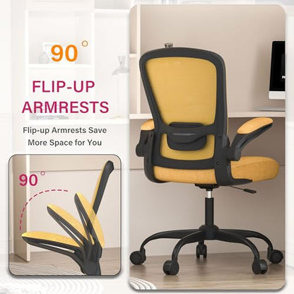 Mimoglad Office Chair, Ergonomic Desk Chair with Adjustable Lumbar Support, High Back Mesh Computer Chair with Flip-up Armrests- Task Chairs, Executive Chair for Home Office - color: Gold