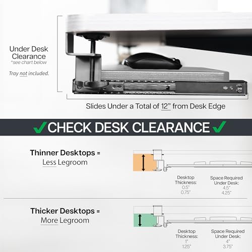 VIVO Clamp and 12 inch Rail Set for DIY Custom Wooden Keyboard Trays (Tray Not Included), Under Desk Pull Out Slider Track with Extra Sturdy C-clamp Mount System, White, MOUNT-RAIL02W - color: White