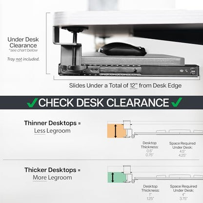 VIVO Clamp and 12 inch Rail Set for DIY Custom Wooden Keyboard Trays (Tray Not Included), Under Desk Pull Out Slider Track with Extra Sturdy C-clamp Mount System, White, MOUNT-RAIL02W - color: White