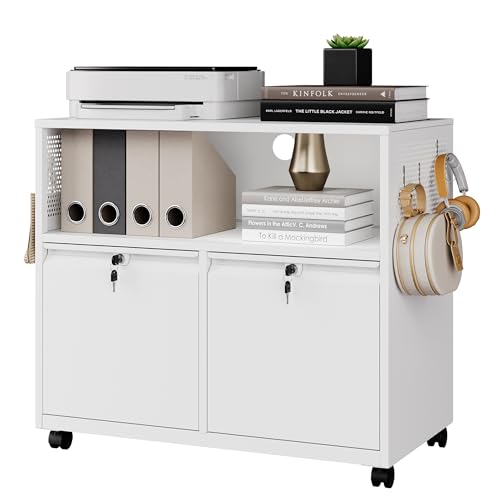 Letaya Mobile 2 Drawer File Cabinet with Lock, Metal Lateral Printer Stand Filing Storage Cabinets with Shelves for Home Office-A4/F4/Letter (White) - color: White, size: Standard 2 Drawers-Basic