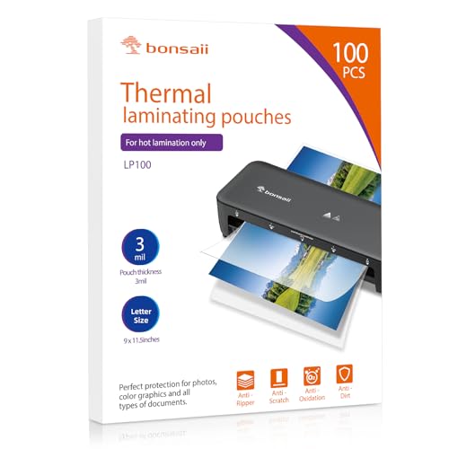 Bonsaii 3mil Thermal Laminating Sheets, 100 PCS Letter Size Clear Pouches