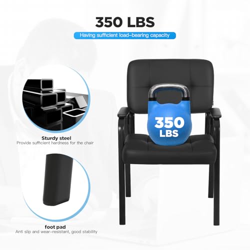 FDW Office Guest Chair Reception Chair Waiting Room Chairs with Padded Armrest PU Leather for Home Office Reception Meeting Room Chair Lobby No Wheels, Black (2, Black)