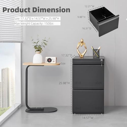 Guizeeopo 2 Drawer File Cabinet with Lock, Vertical File Cabinets for Home Office, Printer Stand, Heavy Duty Steel Office Storage Cabinet for Letter/Legal/A4, Assembly Required(Black) - color: 13-g Black