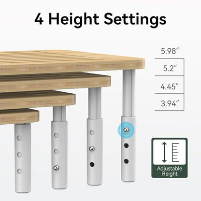 Bamboo Monitor Stand Riser, 4 Adjustable Height,Easy Assembly