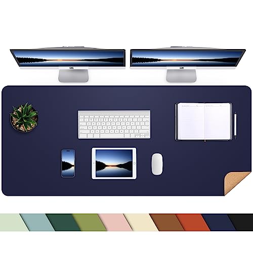 AFIING Cork Desk Mat 47" x 23.6", Dual-Sided Natural Cork & PU Leather Desk Pad, Non-Slip Waterproof Large Mouse Pad for Office, Home & Gaming (Blue) - color: Blue, size: 47" x 23.6"