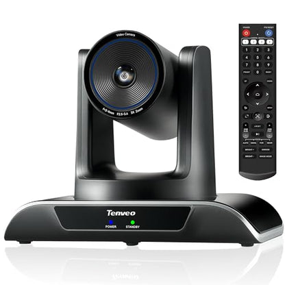 Tenveo AI Auto-Tracking PTZ Camera 3X Optical + 4X Digital Zoom, USB3.0/HDMI/RS232, 93° Wide-Angle for Video Conferencing, Business Meetings, Live Streaming, Church, Worship, Zoom, Teams, OBS - color: Obsidian