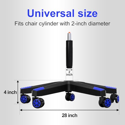 28" Heavy Duty Nylon Gaming Office Chair Base Replacement Part with Wheels | Computer Chair Base Legs with 5 Casters - color: Blue