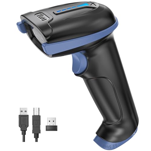 Tera Barcode Scanner with Battery Indicator: 2D Wireless, D5100, Blue | USB Wired, 2.4G Wireless, 2200mAh Battery, 1D 2D QR Scanning, IP54 Protection, Retail Checkout Warehouse School PC Phone - color: 2D Blue