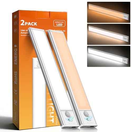 7.9inch Motion Sensor Cabinet Lights, 1400mAh 34 LED Beads, USB-C Charging, 3 Color Temperatures, for Long Lasting Durability Easy to Install, Magnetic Under Cabinet Lights for Kitchen (2 Pack) - size: 7.9inch -2Pack