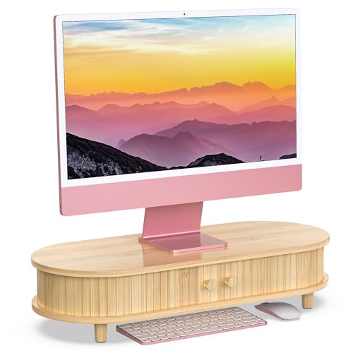 Bamboo Monitor Stand with Storage, 25 Inch Desk Shelf Riser - color: Bamboo, size: 25 inch
