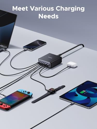 UGREEN 100W USB C Charging Station, 6-Port GaN Desktop Charger with 4 USB-C & 2 USB-A, Smart Power Distribution for MacBook Pro/Air, Dell XPS, iPad, iPhone 17/16/15, Galaxy S25/S24, Pixel 10/9
