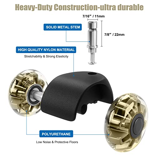 Omyoffice 2" Office Chair Wheels Set of 5, Gold Heavy Duty Chair Caster | Support 2200lbs, Mute Rubber, Universal Fit 7/16"x7/8" Stem, Smooth Quiet Rolling, Safety Protection for Hardwood, Carpet - color: Gold