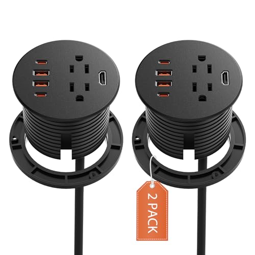 QBA 2 Pack Recessed Power Grommet with HDMI Port, 35W USB C Fast Charging, 3-inch Desk Power Outlet, 2 Outlets, 4 USB Ports, Flush-Mount Desk Outlet for Furniture Cabinet Home Office, ETL Listed - size: 2 PCS-35W USB-C Port