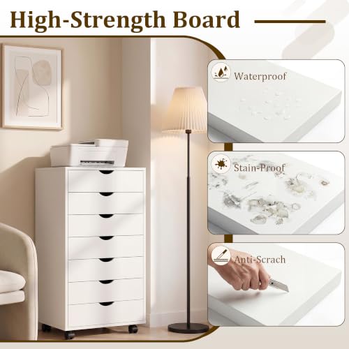 7 Drawer Mobile File Cabinet with Wheels, Office Storage Drawers, White - color: White, size: 15.75"D x 18.74"W x 34.25"H(7 Drawers)