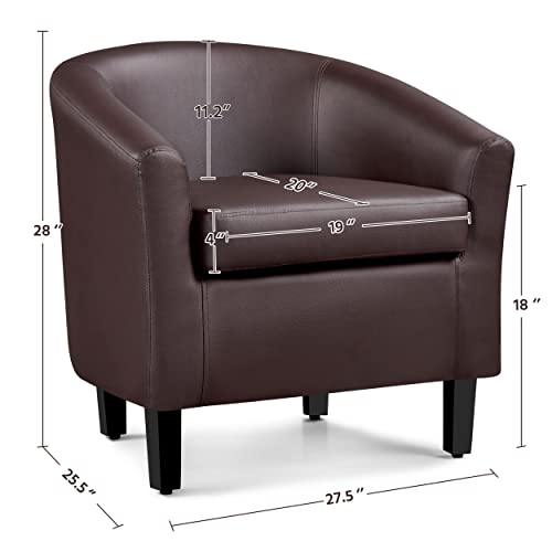 Topeakmart Faux Leather Accent Chair Set of 2, 300 lb Cap, Espresso | Set of 2 PU Leather Barrel Chairs, U-shaped Backrest, Foam Seat, 18" Seat Height, Solid Wood Legs - color: Espresso, size: Set of 2