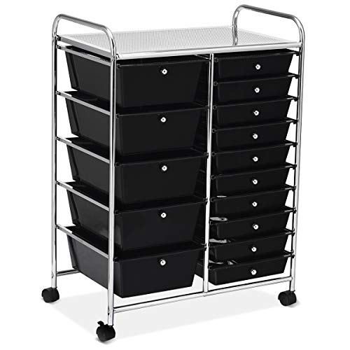 RELAX4LIFE 15 Drawer Rolling Storage Cart, Mobile Drawer Carts for Craft Art Supply Paper Salon, Utility Cart on Wheels for Classroom Teacher School Office, Rolling Cart with Drawers (Black) - color: Black, style: 15 Drawers-34.5"