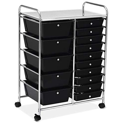 RELAX4LIFE 15 Drawer Rolling Storage Cart, Mobile Drawer Carts for Craft Art Supply Paper Salon, Utility Cart on Wheels for Classroom Teacher School Office, Rolling Cart with Drawers (Black) - color: Black, style: 15 Drawers-34.5"