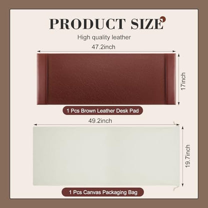 47.2 x 17 Inch Leather Desk Pad with Side Rails Mat, Brown - color: Brown, size: 47.2" x 17"