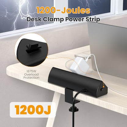 VILONG Desk Clamp Power Strip USB C 65W,Edge Mount Outlet,6FT,Black - color: Black