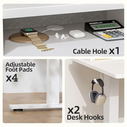 TIQLAB Standing Desk with Two Drawers, Stand Up Standing Desk Adjustable Height, Electric Sit Stand Table with Storage Shelf and Splice Board, 48 * 24 inch, White Wicker - color: White Wicker, size: 47*24 inch without keyboard tray