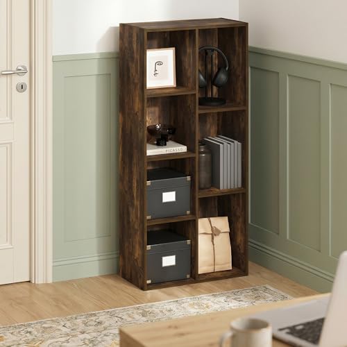 7-Cube Bookshelf, Bookcase, Book Shelf, Cube Storage Organizer, 9.4 x 19.5 x 41.7, for Home Office, Living Room, Bedroom, Amber Pine - color: Amber Pine, size: 7 Cube