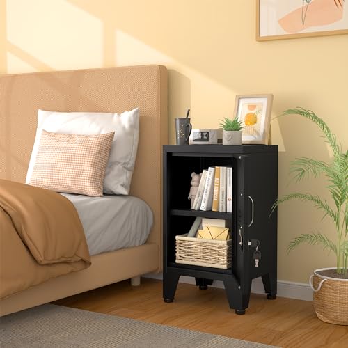 PAOFIN 24.4" H Black Metal NightStand Locker Storage Cabinet with 1 Doors, File Cabinet with Shelves, Storage Cabinet with Adjustable Leveling Foot for Home Office Living Room or Bed Room - color: Black, size: 1 door with Leveling Foot-24.4"