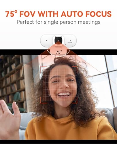 NUROUM V15AF 2K Webcam for PC, 1080p 60FPS AutoFocus Web Camera with Microphone, Privacy Cover and Mute, 75°FOV Dual Microphone USB FHD Computer Camera, Plug and Play for Zoom/Skype/Teams, White - style: V15AF-White