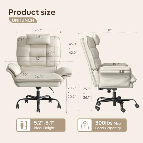 Bestier Cross Legged Office Chair with Headrest PU Leather Beige | Criss Cross Chair with Adjustable Arms 135° Reclining Executive Chair Big and Tall Computer Desk Chair for Home - color: Beige Pu Leather, size: High Back