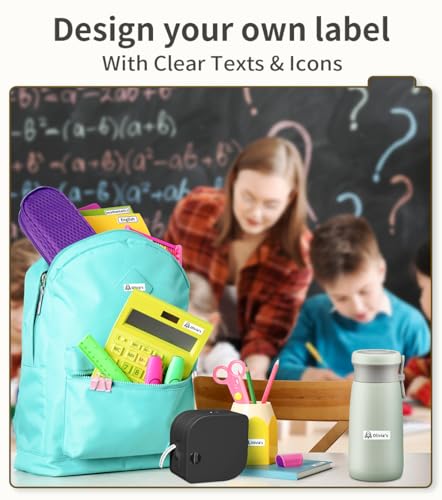 Phomemo Label Maker Machine with Tape, Bluetooth Small Ribbon Label Makers | Multiple Templates Thermal Transfer Ribbon Printer Machine for Classroom, Teacher, Home, Kitchen, School, Gift Wrap, Black - color: Black, size: 1 Printer+1 Label Tape