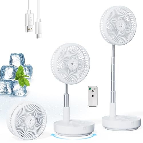 Portable Rechargeable Fan,7200mAh Battery Oscillating Fan with Remote | 6-21H,Foldable, 4 Speed Settings, Desk Travel Fan for Sleeping Camping Cruise, RV - White 8" - color: White-7200mAh, size: 8 inch