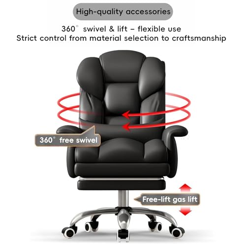 Office Chair with Foot Rest, Ergonomic Executive Office Chair with Foot Rest & Arms - 140° Full Recline, 360° Silent Swivel, Comfy High Back Design for Home & Office Work, Black