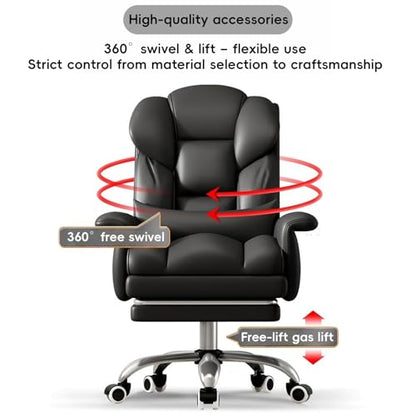 Office Chair with Foot Rest, Ergonomic Executive Office Chair with Foot Rest & Arms - 140° Full Recline, 360° Silent Swivel, Comfy High Back Design for Home & Office Work, Black