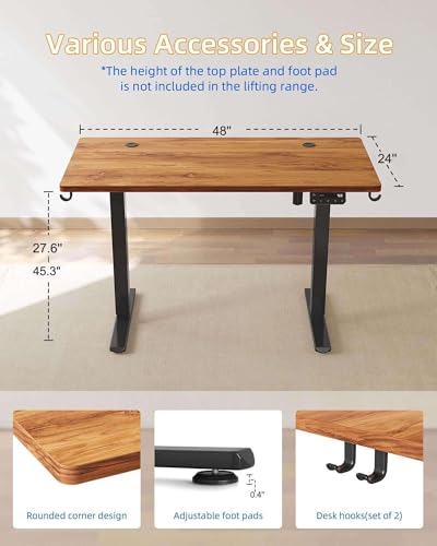 YIHAYO Electric Standing Desk, 48 x 24 Inches Stand Up Desk with Splice Board, Adjustable Height Desk, Computer Desk for Home Office, Black Frame/Rustic Brown Top - color: Black Frame/Rustic Brown Top, size: 48*24 Inch