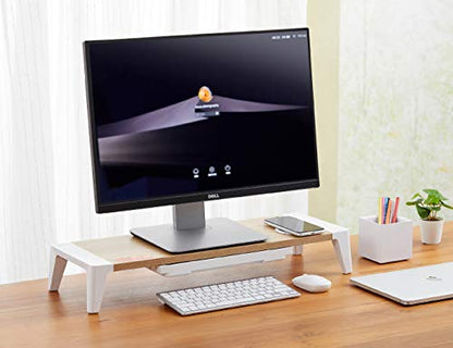 Bostitch Office Wooden Monitor Stand with Wireless Charging Pad, Drawer for Storage, Adjustable Height Riser Includes Removable Non-Skid Rubber Feet - Wood Grain and White (STND-2408WH) - style: Wood-Grain Riser