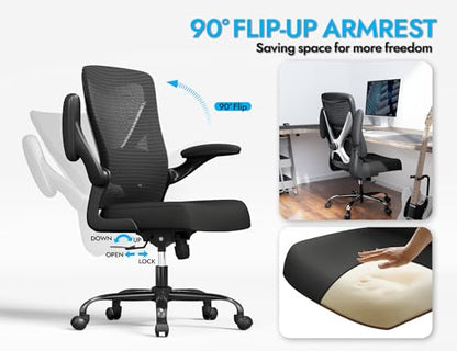 Office Chair: 330LBS Mesh Ergonomic Desk Chair Comfy with 3D Lumbar& Swivel - color: Black, size: Pack of 1
