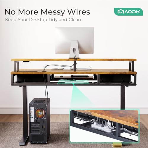 AODK 55 Inch Standing Desk with Drawers & Keyboard Tray, Rustic Brown - color: Rustic Brown, size: 55 Inch