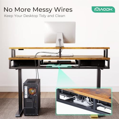 AODK 55 Inch Standing Desk with Drawers & Keyboard Tray, Rustic Brown - color: Rustic Brown, size: 55 Inch