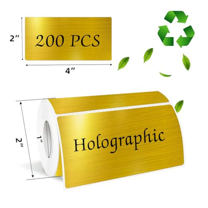 2x4 Inch Holographic Thermal Labels, Gold Direct Thermal Stickers Label, Self-Adhesive Glitter Thermals Printer Sticker Labels, Perforation Line Design- 200Pcs/ 1 Roll - color: Holographic Gold, size: 2*4 inch