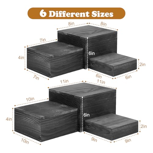 6 Pack Wooden Risers Display Stands Square Food Risers for Buffet Party Rustic Wood Cake & Cupcake Stands Nesting Box Wooden Crates for Display - color: Black
