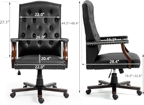 Tufted Office Chair, Faux Leather Executive Desk Chair w/High Back & Nail Head Trim,Ergonomic Wingback PC Chair for Home Living Room (Black) - color: Black