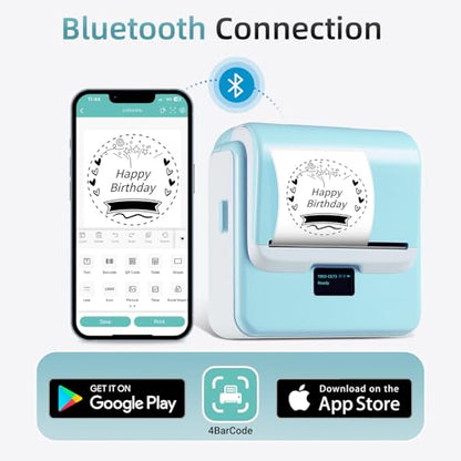 ORGSTA Label Maker with Tape, T003 Thermal Label Maker, 3.15 Inch Bluetooth Label Printer Compatible with Phone & PC, Sticker Printer Barcode Thermal Maker - Blue | Compatible with Phone & PC, Sticker Printer for Small Business, Home, School, Thermal Barc