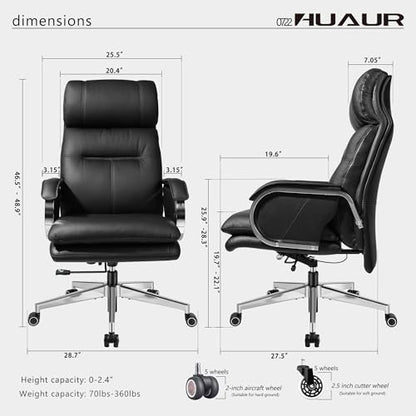 Genuine Leather Modern Executive Chair High-Back Support 90 to 150 Degrees Tilt and Upholstered Home Desk Chair with Base 360LB Capacity Swivel Computer Office Chair (Black) - color: Black