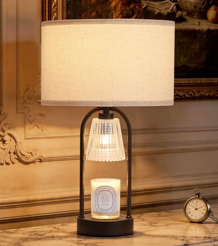 2-in-1 Table Lamp Candle Warmer Lamp with Timer & Dimmer,Modern Wax Melt Warmer for Jar Candles Bedroom Living Room Office Home Decor,Birthday Gifts for Mom Women D12.5*H21.2 Bulbs Included - color: Round Black