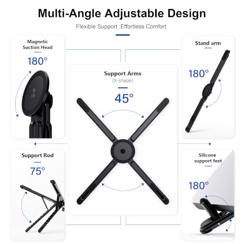 Portable Laptop Stand, 3-in-1 Magnetic Foldable Adjustable, for Desk（Black） | Aluminum alloy, lightweight compact, 8-level height, ergonomic, for phone/tablet, home office/travel - color: E05S-Black
