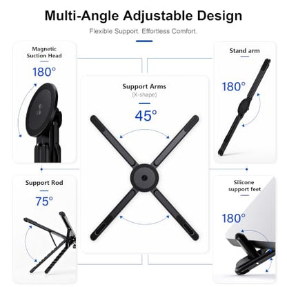 Portable Laptop Stand, 3-in-1 Magnetic Foldable Adjustable, for Desk（Black） | Aluminum alloy, lightweight compact, 8-level height, ergonomic, for phone/tablet, home office/travel - color: E05S-Black