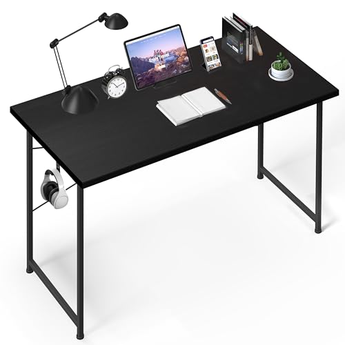 YSSOA Computer Desk Home Office Work Study Writing Modern Simple Table with Headphone Hooks - color: Basic Black, size: 47 Inch
