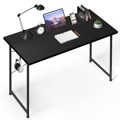 YSSOA Computer Desk Home Office Work Study Writing Modern Simple Table with Headphone Hooks - color: Basic Black, size: 47 Inch